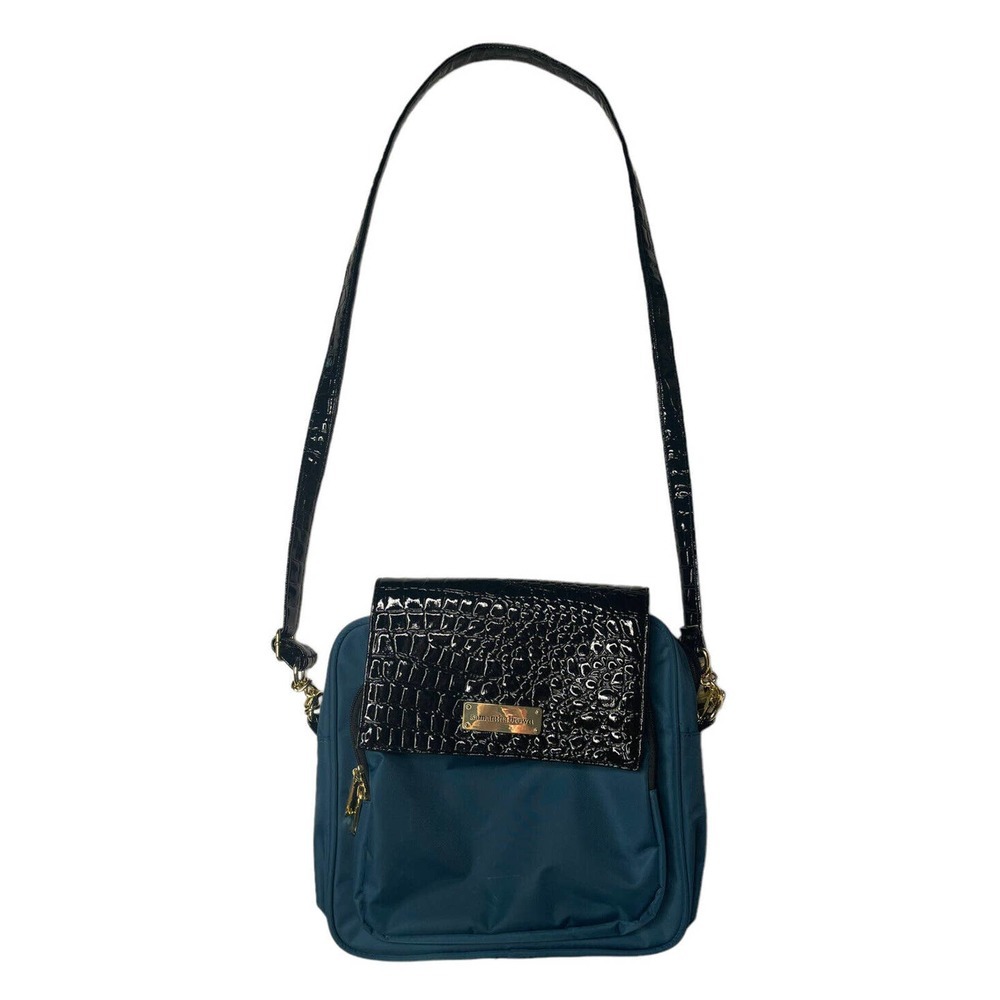 Samantha Brown Peacock Blue w/ Black Croco RFID Travel Crossbody Handbag Purse